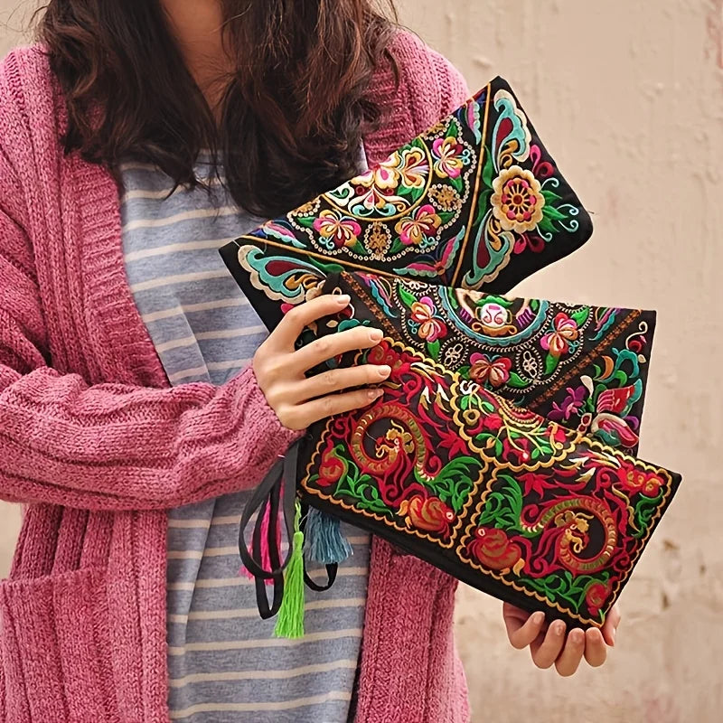 Embroidered Tassel Clutch