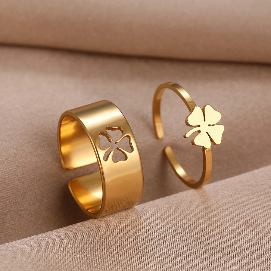 Brant Ring Clover Charm Ring Set