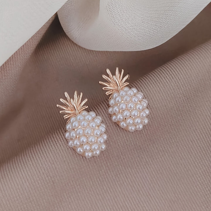 Pineapple Motif Pearl Studs