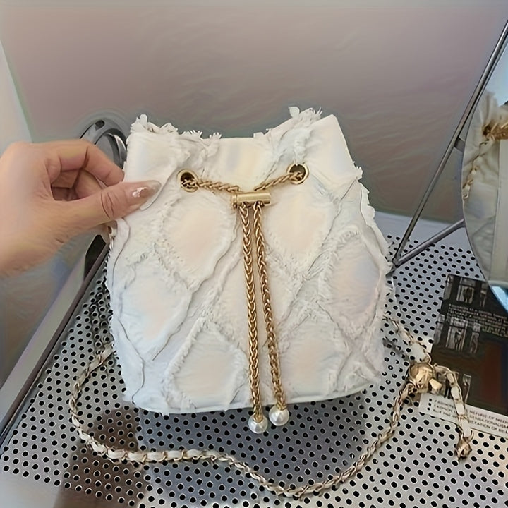 Capri Pearl Frayed Bucket Bag