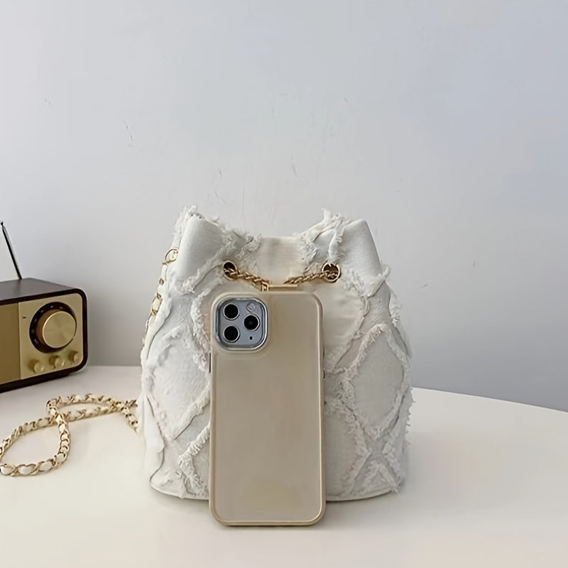Capri Pearl Frayed Bucket Bag