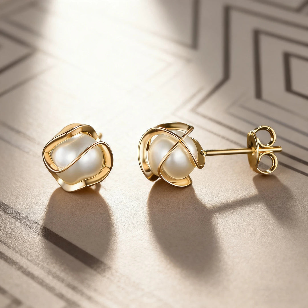 Pearl Knot Stud Earrings