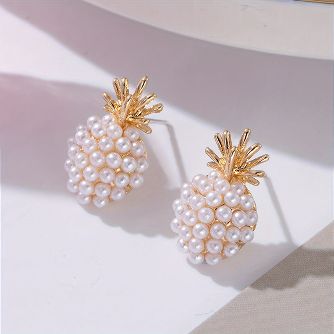 Pineapple Motif Pearl Studs