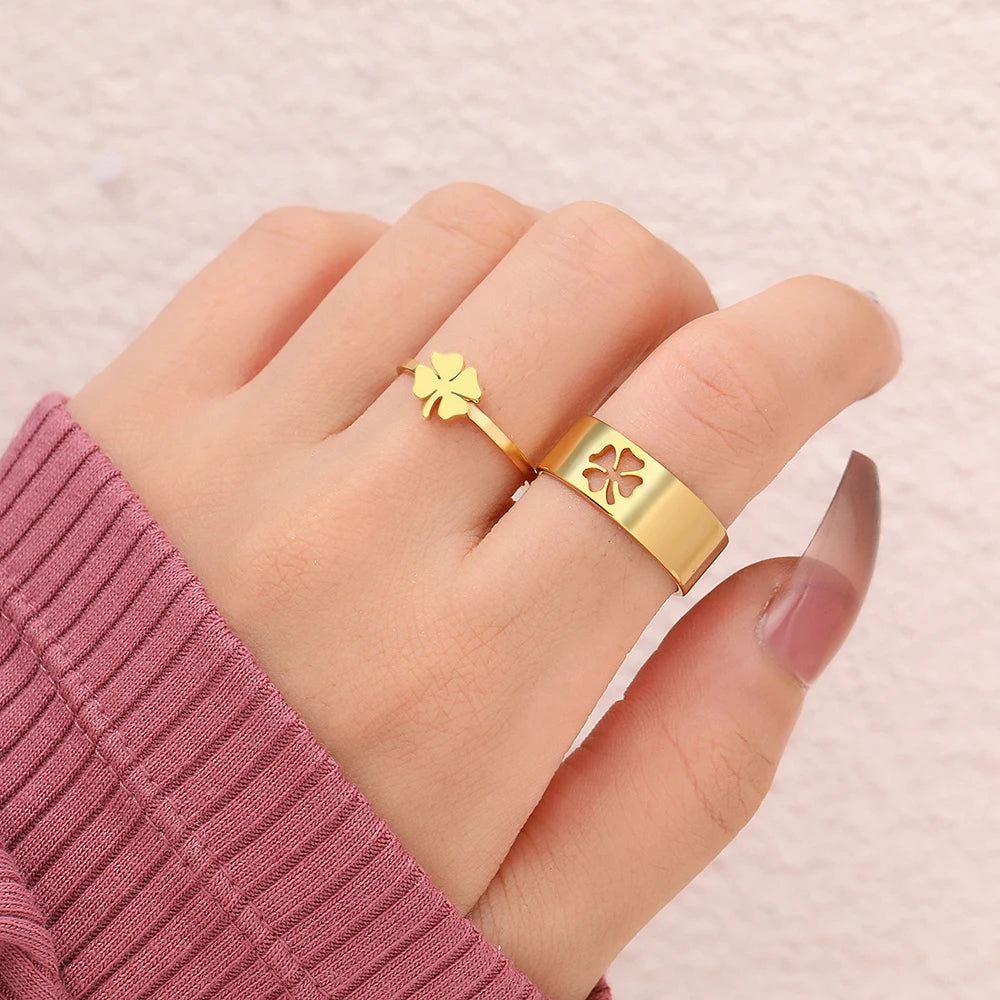 Brant Ring Clover Charm Ring Set