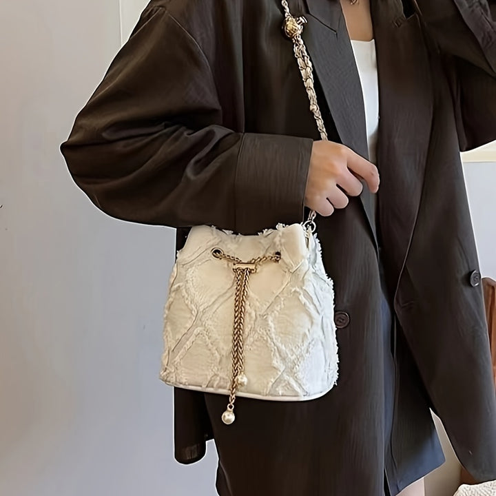 Capri Pearl Frayed Bucket Bag