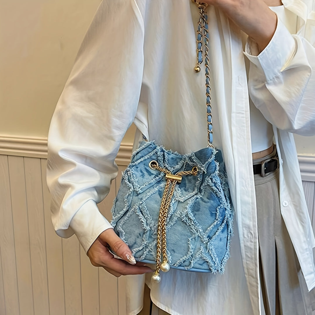 Capri Pearl Frayed Bucket Bag
