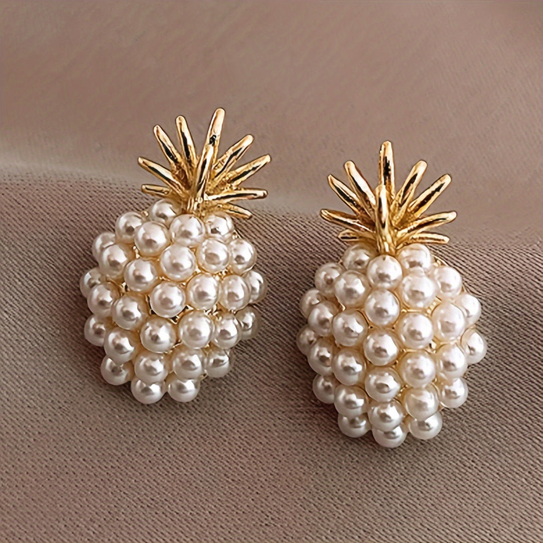 Pineapple Motif Pearl Studs