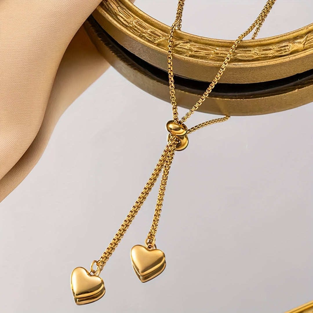 Tandem Hearts Lariat Necklace