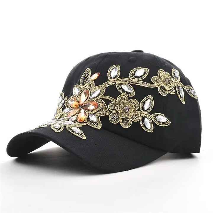 Jeweled Wildflower Denim Cap