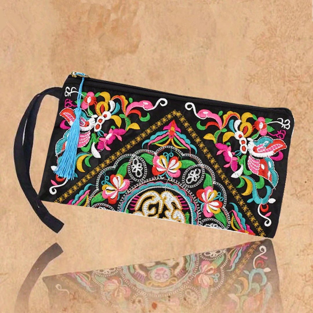 Embroidered Tassel Clutch
