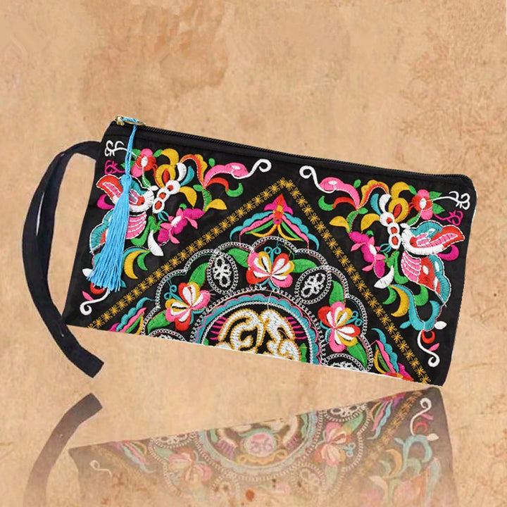 Embroidered Tassel Clutch
