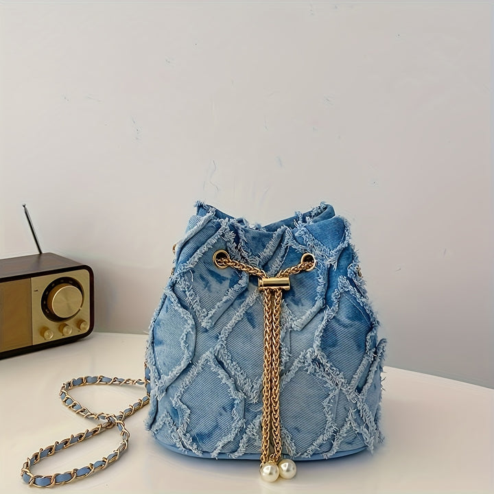 Capri Pearl Frayed Bucket Bag