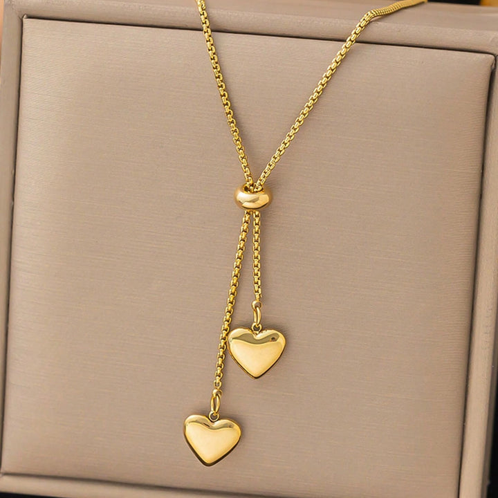 Tandem Hearts Lariat Necklace