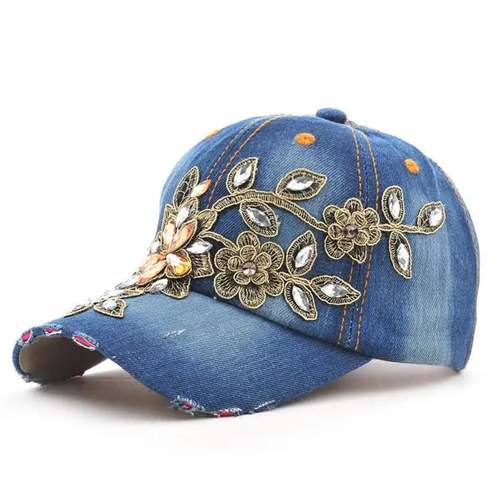Jeweled Wildflower Denim Cap