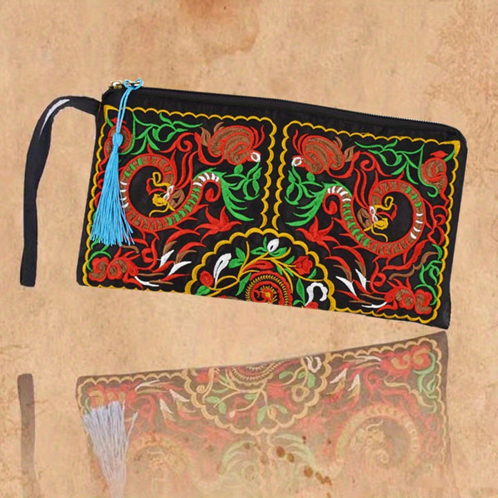 Embroidered Tassel Clutch
