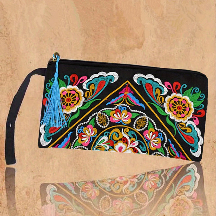 Embroidered Tassel Clutch