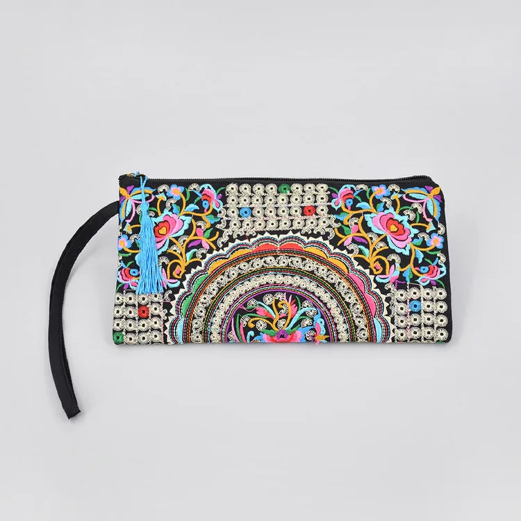 Embroidered Tassel Clutch