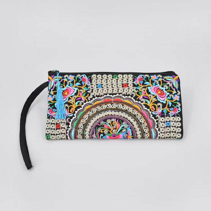 Embroidered Tassel Clutch